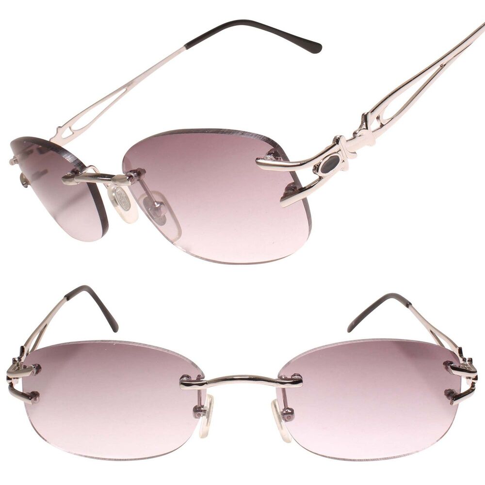 Old Retro Fashion Womens Tinted Lens Rimless Silver 1.75 Reading Sun Glasses